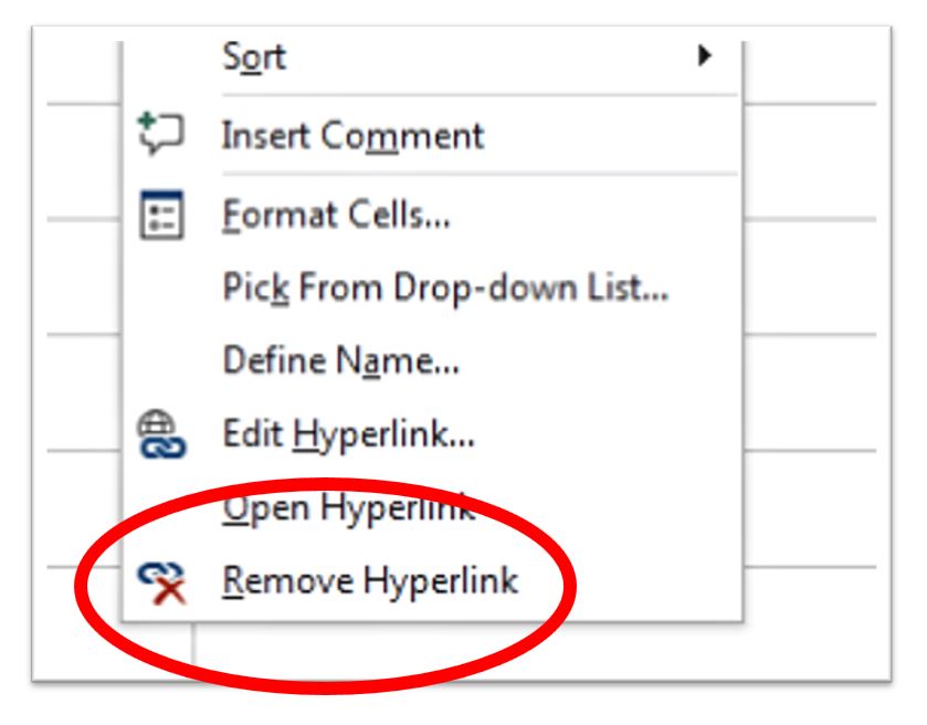 Remove hyperlinks from a dataset in Microsoft Excel