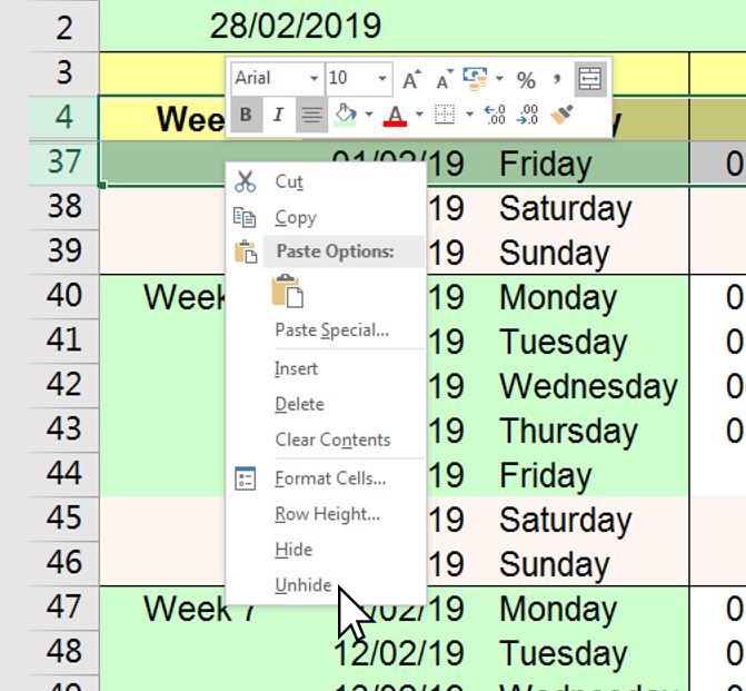 Unhide rows and columns in Microsoft Excel