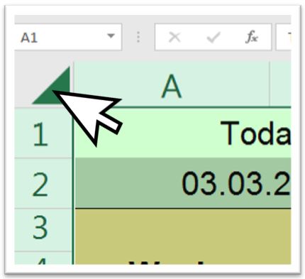 Unhide rows and columns in Microsoft Excel by use of mouse